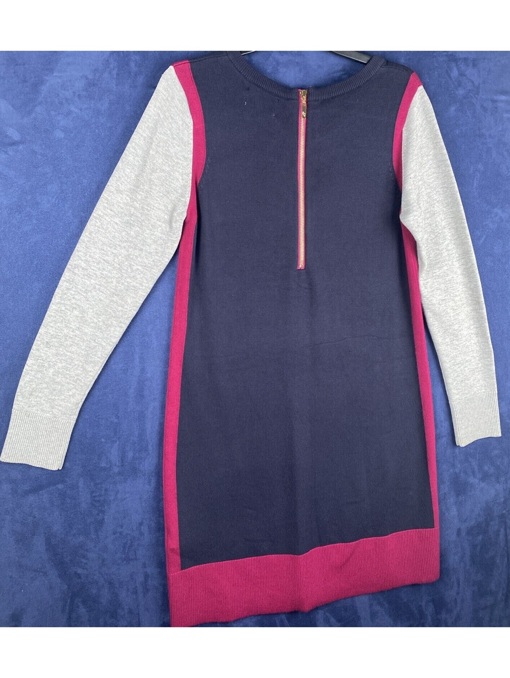 Eliza J Womens Mini Sweater Dress Colorblock Navy Blue Gray Zip Back Sz PM - Picture 7 of 9